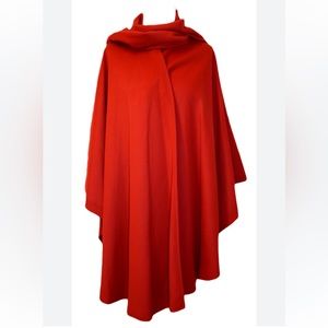 PETER JAMES Vintage Wool Cashmere Red Cape Shawl Cloak Wrap with Scarf One Size